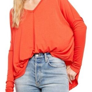 Free People "We the Free" long-sleeve V-neck oversized slouchy top large orange